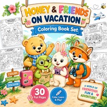 Papelia Honey & Friends On Vacation Boyama Kitabı 15 Yaprak Eğitici Tatil Temalı Çocuk Aktivite Kitabı