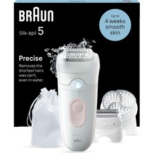 Braun Silk-Épil 5 Kadın Epilatörü,uzun Süreli Epilasyon Için Tüy Dökücü, Kadın Tıraş Makinesi, Su Geçirmez - Düzeltici Aparatı ve Peeling Aparatı Içerir, Made In Almanya - 5-060, Beyaz/flamingor Pembe