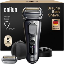 Braun Series 9 Pro+ Elektrikli Tıraş Makinesi, 5+1 Ultra Ince Hassas Bıçaklar, Pro-Sensoadapt, 60 Dakika Tıraş Makinesi. Pil, Ekstra Tıraş Başlığı,ıslak ve Kuru Tıraş Makinesi - 9617PSI, Gümüş
