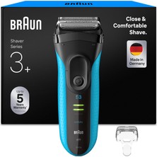 Braun Series 3+ Erkek Elektrikli Tıraş Makinesi, 3 Esnek Bıçak, Tıraş Makinesi, Verimli Microcomb Merkezi Düzeltici, Hassas Düzeltici, Erkekler Için Islak ve Kuru Tıraş Makinesi, 3040SI, Mavi
