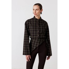 Facette Clair Ekose Gömlek Yeşil Pamuklu Günlük Stil Kısa Boy Regular Fit