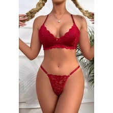 Efnaz Style Kadın Bordo Sırtı Dantel ve Ip Detaylı Şık Sütyen Külot Takımı