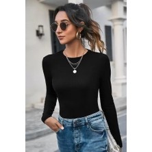 Efnaz Style Kadın Siyah Uzun Kollu Fit Basic Crop Top Bluz