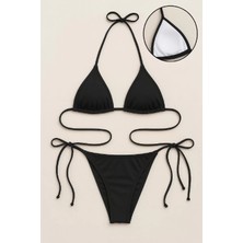 Efnaz Style Kadın Siyah Yandan ve Boyundan Bağlamalı Bikini Mayo Takımı