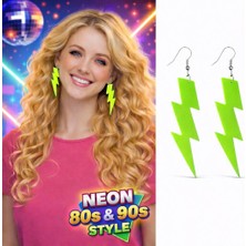 Starseven 80’ler 90'lar Neon Yeşil Şimşek Küpe 10 cm