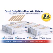 Derin Stok Steril Strip Dikiş Bandı 6 x 101 mm Yara Kapatma Bandı Cilt Sabitleyici Strip 6’lı 5 Paket