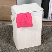 Adore Handy Mate Bambu Çamaşır Sepeti Beyaz 40x60x31 cm Çok Amaçlı Kullanım Alanı