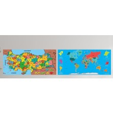 Sihirli Tahta Renkli Türkiye ve Dünya Haritası 118x56 cm Ölçülerle