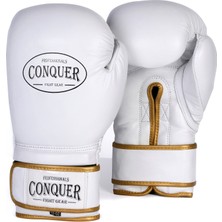 Conquer Premium Deri Boks Eldiveni 10 oz Beyaz Renk Eğitim ve Müsabaka İçin İdeal
