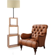 Art&Gift A&G Bej Renkli Kare Hareketli Raflı Lambader Kumaş Başlık ile Şık Salon Aydınlatması