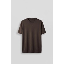 Abluka Online Erkek Slim Fit Triko Bisiklet Yaka Basic T-Shirt Kahverengi