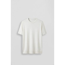 Abluka Online Erkek Slim Fit Triko Bisiklet Yaka Basic T-Shirt Ekru