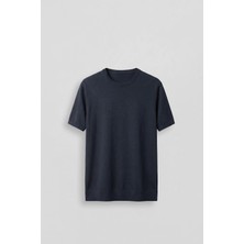 Abluka Online Erkek Slim Fit Triko Bisiklet Yaka Basic T-Shirt Lacivert