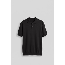 Abluka Online Erkek Regular Fit Örme Kumaş Basic Polo Yaka T-Shirt Siyah