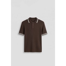 Abluka Online Erkek Regular Fit Pamuklu Kontrast Detaylı Polo Yaka T-Shirt Kahverengi