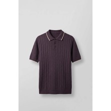 Abluka Online Erkek Relaxed Fit Pamuklu Havlu Polo Yaka Triko T-Shirt Mürdüm