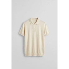 Abluka Online Erkek Relaxed Fit Dökümlü Polo Yaka Triko T-Shirt Bej