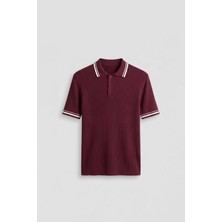 Abluka Online Erkek Regular Fit Pamuklu Kontrast Detaylı Polo Yaka T-Shirt Bordo