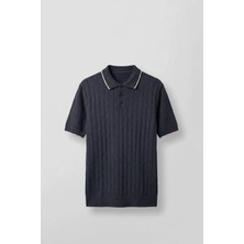 Abluka Online Erkek Relaxed Fit Pamuklu Havlu Polo Yaka Triko T-Shirt Lacivert