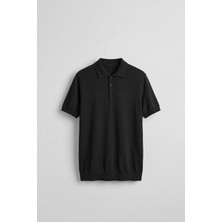 Abluka Online Erkek Relaxed Fit Dökümlü Polo Yaka Triko T-Shirt Siyah
