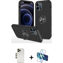 Pileli Store Pilelistore™ iPhone 12 Pro Max Kılıf Odak Form Prime - Siyah 3D Antistatik Seramik Nano Ekran Koruyucu + Shine Kamera Lens - Gd