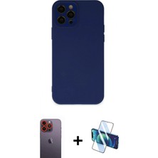 Pileli Store Pilelistore™ iPhone 12 Pro Kılıf Çekirdek Modern Serisi - Siyah 3D Antistatik Seramik Nano Ekran Koruyucu + Neon Fosforlu Kamera Lens - Tu