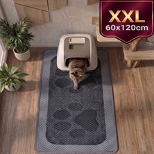 Uygur Home Xxl - Gri Büyük Pati Baskılı Petek Dokulu Kedi Kumu Yakalama Paspası - 60X120 cm