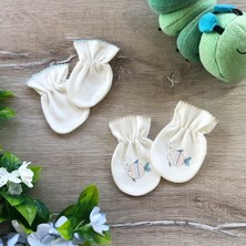 Renkli Puset 2'li Penye Bebek Eldiven Takım Ekru Balık Desenli Kız Çocuk İçin Rahat Kullanım