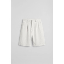 Abluka Online Erkek Baggy Fit Pamuklu Keten Görünümlü Şort Beyaz