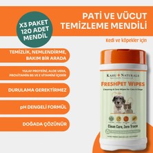 Kahu Naturals Pati, Tüy, Vücut Temizleme Mendili 3'lü Ekonomik Paket, Aloe Vera, Vitamin E ve B5, Yulaf Proteini, 120 Adet Mendil