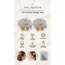 Asel Aksesuar 2'li Set Simli Deniz Kabuğu Figürlü Inci ve Fiyonk Detaylı Pens Saç Tokası Farklı Renk Seçenekli