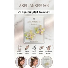 Asel Aksesuar 2'li Set Simli Yıldız Figürlü Çiçek ve Kurdele Detaylı Pens Saç Tokası Farklı Renk Seçenekli