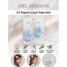 Asel Aksesuar 2'li Set Simli Tavşan Figürlü Çiçek ve Kurdele Detaylı Pens Saç Tokası Farklı Renk Seçenekli