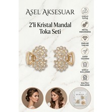 Asel Aksesuar 2'li Set Altın Renkli Kristal Taşlı Metal Mandal Saç Tokası