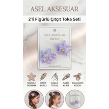 Asel Aksesuar 2'li Set Simli Yıldız Figürlü Çiçek ve Kurdele Detaylı Pens Saç Tokası Farklı Renk Seçenekli