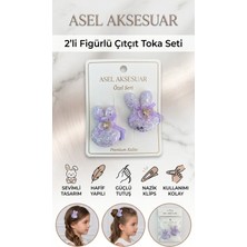 Asel Aksesuar 2'li Set Simli Tavşan Figürlü Çiçek ve Kurdele Detaylı Pens Saç Tokası Farklı Renk Seçenekli