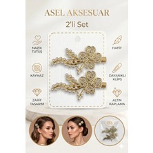 Asel Aksesuar 2'li Set Zirkon Taşlı ve Incili Altın Kaplama Metal Klips Saç Tokası Farklı Model Seçenekli