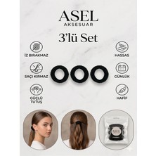 Asel Aksesuar 3'lü Set Siyah Renk Saçı Kırmayan Iz Bırakmaz Kalın Lastik Toka