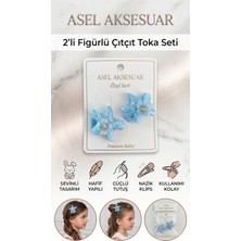 Asel Aksesuar 2'li Set Simli Yıldız Figürlü Çiçek ve Kurdele Detaylı Pens Saç Tokası Farklı Renk Seçenekli
