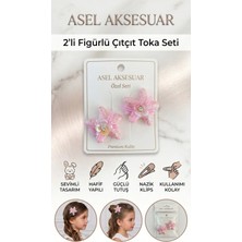 Asel Aksesuar 2'li Set Simli Yıldız Figürlü Çiçek ve Kurdele Detaylı Pens Saç Tokası Farklı Renk Seçenekli