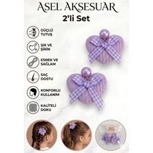 Asel Aksesuar 2'li Set Kalp Figürlü Pötikare Kurdeleli Çocuk Lastik Toka Farklı Renk Seçenekli