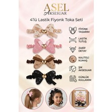 Asel Aksesuar 4’lü Set Fiyonk Detaylı Lastik Çocuk Toka Farklı Renk Seçenekli