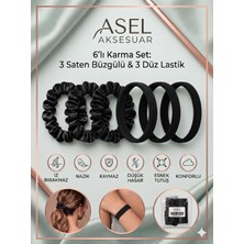 Asel Aksesuar 6’lı Karma Set Saten Büzgülü ve Düz Saç Lastiği Toka Farklı Renk Seçenekli