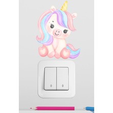 Pinkipay Sevimli Unicorn Çocuk Odası Dekoratif Priz Stickerı 4'lü Paket