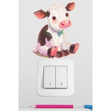 Pinkipay Sevimli Buzağı Çocuk Odası Dekoratif Priz Stickerı 4'lü Paket