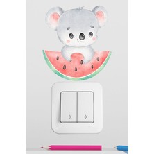 Pinkipay Sevimli Karpuzcu Ayıcık Çocuk Odası Dekoratif Priz Stickerı 4'lü Paket