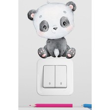 Pinkipay Sevimli Panda Çocuk Odası Dekoratif Priz Stickerı 4'lü Paket