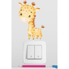 Pinkipay Sevimli Yavru Zürafa Çocuk Odası Dekoratif Priz Stickerı (Figür 2) 4'lü Paket