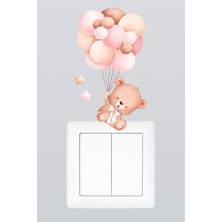 Pinkipay Sevimli Baloncu Ayıcık Çocuk Odası Dekoratif Priz Stickerı 4'lü Paket