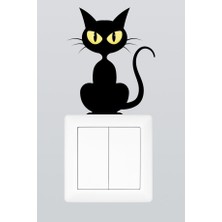 Pinkipay Sevimli Kara Kedi Çocuk Odası Dekoratif Priz Stickerı 4'lü Paket
